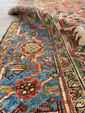 7'8 x 10'2 Antique tribal Heriz rug w/ French blue borders #2038 / 8x10 Vintage Rug - Blue Parakeet Rugs