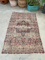 2'10 x 4'2 Antique Kerman Lavar rug #2212 / 3x4 Vintage Rug - Blue Parakeet Rugs