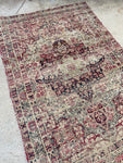 2'10 x 4'2 Antique Kerman Lavar rug #2212 / 3x4 Vintage Rug - Blue Parakeet Rugs