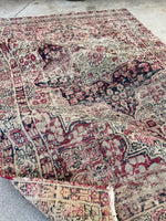 2'10 x 4'2 Antique Kerman Lavar rug #2212 / 3x4 Vintage Rug - Blue Parakeet Rugs