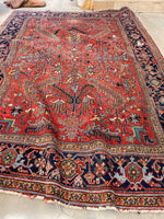 7'10 x 11'1 Antique Persian Heriz Rug #1875ML / 8x11 Vintage Rug / large vintage rug - Blue Parakeet Rugs