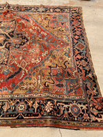 7 x 10'9 Worn Antique Persian Heriz rug #1871 / Large Vintage rug / 7x11 Vintage Rug - Blue Parakeet Rugs