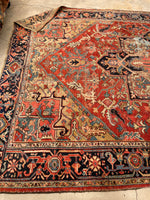 7 x 10'9 Worn Antique Persian Heriz rug #1871 / Large Vintage rug / 7x11 Vintage Rug - Blue Parakeet Rugs