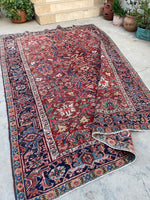 7'4 x 10'1 Antique tribal Heriz rug #2040 / 7x10 Vintage Rug - Blue Parakeet Rugs