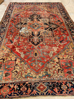 7 x 10'9 Worn Antique Persian Heriz rug #1871 / Large Vintage rug / 7x11 Vintage Rug - Blue Parakeet Rugs