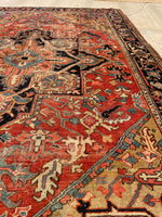 7 x 10'9 Worn Antique Persian Heriz rug #1871 / Large Vintage rug / 7x11 Vintage Rug - Blue Parakeet Rugs