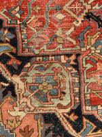 7 x 10'9 Worn Antique Persian Heriz rug #1871 / Large Vintage rug / 7x11 Vintage Rug - Blue Parakeet Rugs