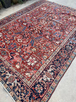7'4 x 10'1 Antique tribal Heriz rug #2040 / 7x10 Vintage Rug - Blue Parakeet Rugs