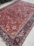 7'4 x 10'1 Antique tribal Heriz rug #2040 / 7x10 Vintage Rug - Blue Parakeet Rugs