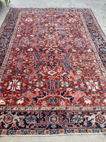7'4 x 10'1 Antique tribal Heriz rug #2040 / 7x10 Vintage Rug - Blue Parakeet Rugs