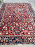 7'4 x 10'1 Antique tribal Heriz rug #2040 / 7x10 Vintage Rug - Blue Parakeet Rugs