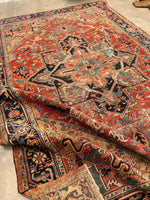 7 x 10'9 Worn Antique Persian Heriz rug #1871 / Large Vintage rug / 7x11 Vintage Rug - Blue Parakeet Rugs