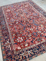 7'4 x 10'1 Antique tribal Heriz rug #2040 / 7x10 Vintage Rug - Blue Parakeet Rugs