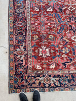 7'4 x 10'1 Antique tribal Heriz rug #2040 / 7x10 Vintage Rug - Blue Parakeet Rugs