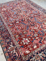 7'4 x 10'1 Antique tribal Heriz rug #2040 / 7x10 Vintage Rug - Blue Parakeet Rugs