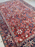 7'4 x 10'1 Antique tribal Heriz rug #2040 / 7x10 Vintage Rug - Blue Parakeet Rugs