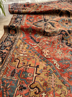 7 x 10'9 Worn Antique Persian Heriz rug #1871 / Large Vintage rug / 7x11 Vintage Rug - Blue Parakeet Rugs