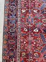 7'4 x 10'1 Antique tribal Heriz rug #2040 / 7x10 Vintage Rug - Blue Parakeet Rugs