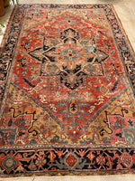 7 x 10'9 Worn Antique Persian Heriz rug #1871 / Large Vintage rug / 7x11 Vintage Rug - Blue Parakeet Rugs