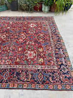 7'4 x 10'1 Antique tribal Heriz rug #2040 / 7x10 Vintage Rug - Blue Parakeet Rugs
