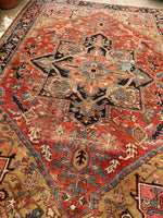 7 x 10'9 Worn Antique Persian Heriz rug #1871 / Large Vintage rug / 7x11 Vintage Rug - Blue Parakeet Rugs