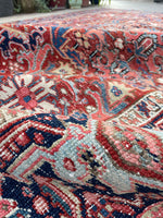 7'4 x 10'1 Antique tribal Heriz rug #2040 / 7x10 Vintage Rug - Blue Parakeet Rugs