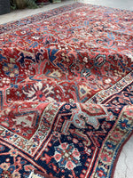 7'4 x 10'1 Antique tribal Heriz rug #2040 / 7x10 Vintage Rug - Blue Parakeet Rugs