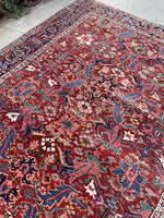 7'4 x 10'1 Antique tribal Heriz rug #2040 / 7x10 Vintage Rug - Blue Parakeet Rugs