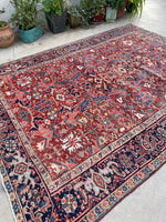 7'4 x 10'1 Antique tribal Heriz rug #2040 / 7x10 Vintage Rug - Blue Parakeet Rugs