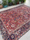 7'4 x 10'1 Antique tribal Heriz rug #2040 / 7x10 Vintage Rug - Blue Parakeet Rugs