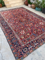 7'4 x 10'1 Antique tribal Heriz rug #2040 / 7x10 Vintage Rug - Blue Parakeet Rugs
