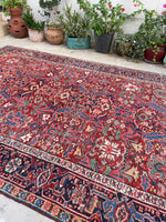 7'4 x 10'1 Antique tribal Heriz rug #2040 / 7x10 Vintage Rug - Blue Parakeet Rugs