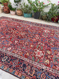 7'4 x 10'1 Antique tribal Heriz rug #2040 / 7x10 Vintage Rug - Blue Parakeet Rugs