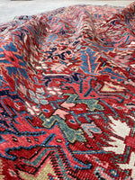 7'4 x 10'1 Antique tribal Heriz rug #2040 / 7x10 Vintage Rug - Blue Parakeet Rugs