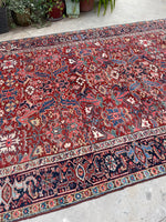7'4 x 10'1 Antique tribal Heriz rug #2040 / 7x10 Vintage Rug - Blue Parakeet Rugs