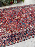 7'4 x 10'1 Antique tribal Heriz rug #2040 / 7x10 Vintage Rug - Blue Parakeet Rugs