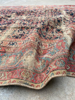 4'10 x 10'2 Worn to Perfection Mahal rug #2041 / 5x10 Vintage Rug - Blue Parakeet Rugs