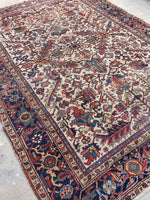 7'7 x 10'2 Antique tribal rug on ivory ground #2042 / 8x10 Vintage rug - Blue Parakeet Rugs