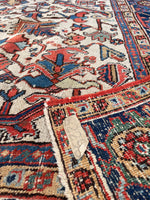 7'7 x 10'2 Antique tribal rug on ivory ground #2042 / 8x10 Vintage rug - Blue Parakeet Rugs