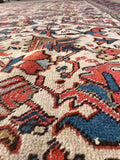 7'7 x 10'2 Antique tribal rug on ivory ground #2042 / 8x10 Vintage rug - Blue Parakeet Rugs