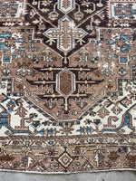 Antique Persian Serapi Rug w/ Camel and French Blue / Square Persian Rug 11x12 #2853