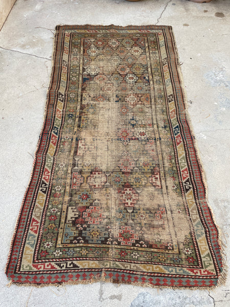 2’4 x 5’5 Worn Antique Caucasus rug #1813ML / 2x5 Vintage Rug - Blue Parakeet Rugs