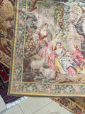 4'3 x 4'7 Antique French Tapestry with silk - Blue Parakeet Rugs