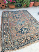 5' x 6'8 Antique Soumak /Caucasian Rug / flat weave rug - Blue Parakeet Rugs