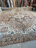 Antique Persian Serapi Rug w/ Camel and French Blue / Square Persian Rug 11x12 #2853
