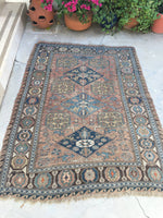 5' x 6'8 Antique Soumak /Caucasian Rug / flat weave rug - Blue Parakeet Rugs