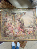 4'3 x 4'7 Antique French Tapestry with silk - Blue Parakeet Rugs