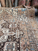 Antique Persian Serapi Rug w/ Camel and French Blue / Square Persian Rug 11x12 #2853