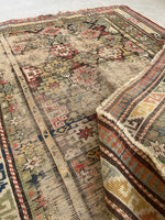 2’4 x 5’5 Worn Antique Caucasus rug #1813ML / 2x5 Vintage Rug - Blue Parakeet Rugs