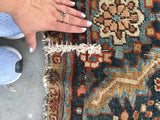 9'2 x 12'6 love worn antique Persian Heriz Rug - Blue Parakeet Rugs